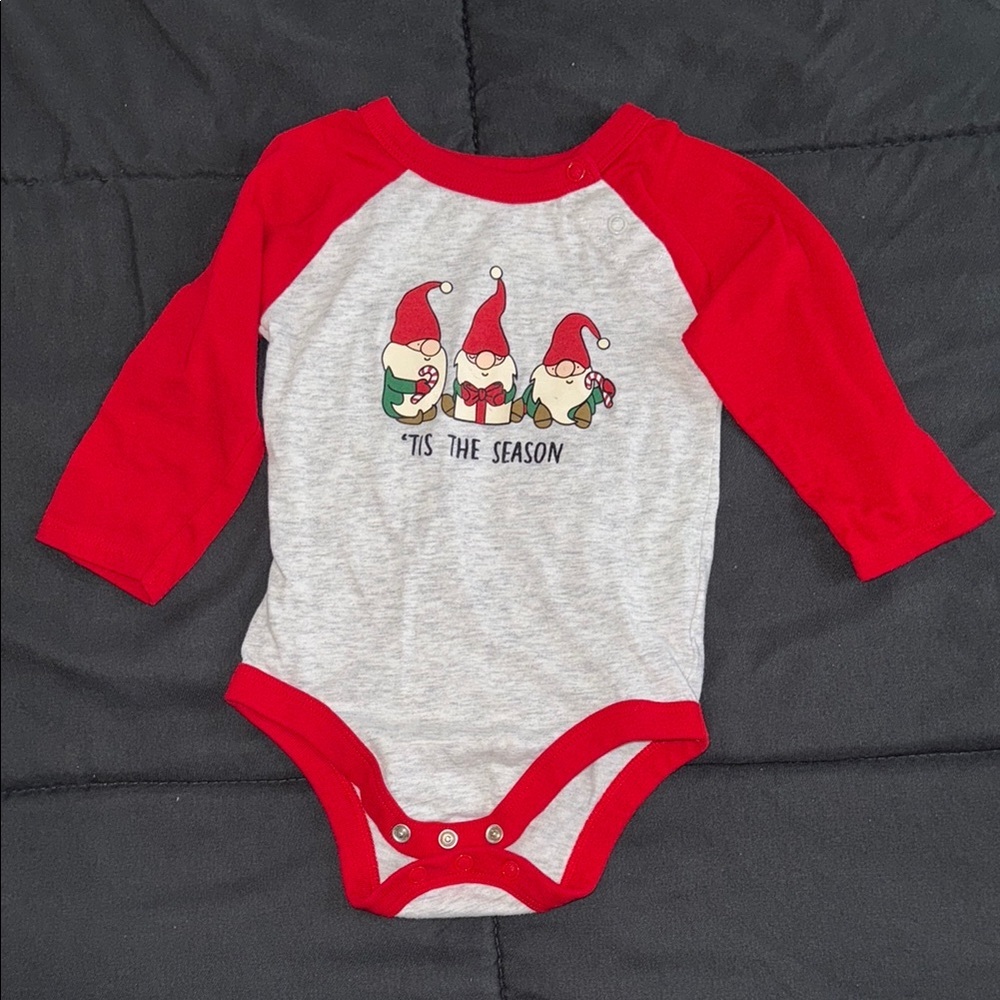 Holiday Time “‘Tis the Season” 6-9 months Bodysuit with Gnome Design - Picture 1 of 4